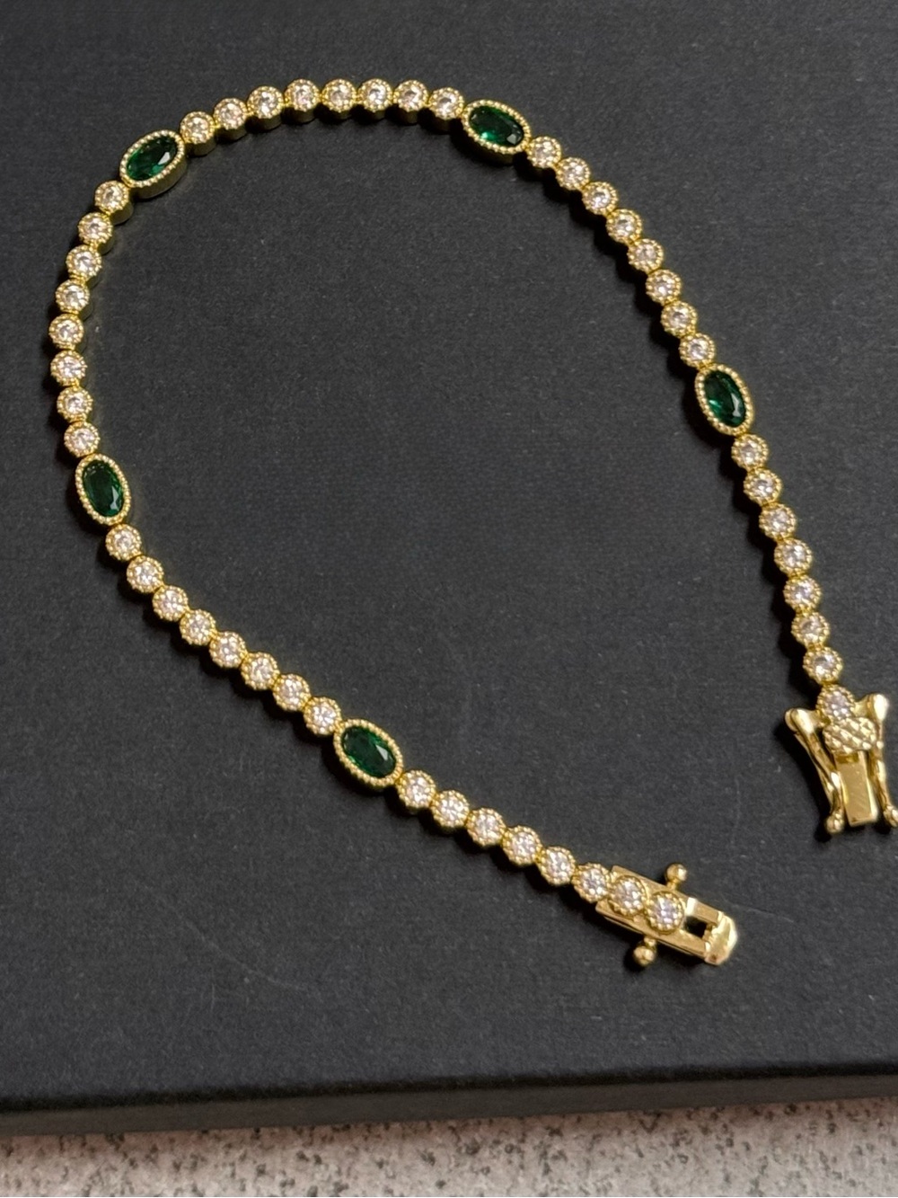 Gold Tone Green Stone Tennis Necklace - Women Jewelry